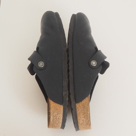 Birkenstock Boston Shoes Women's 38 Size 7- 7.5 Black Leather Soft Footbed Clogs - Picture 6 of 10